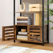 Small Industrial Bookcase With Cupboard at The Bottom With Double Doors, 3 Open Shelves