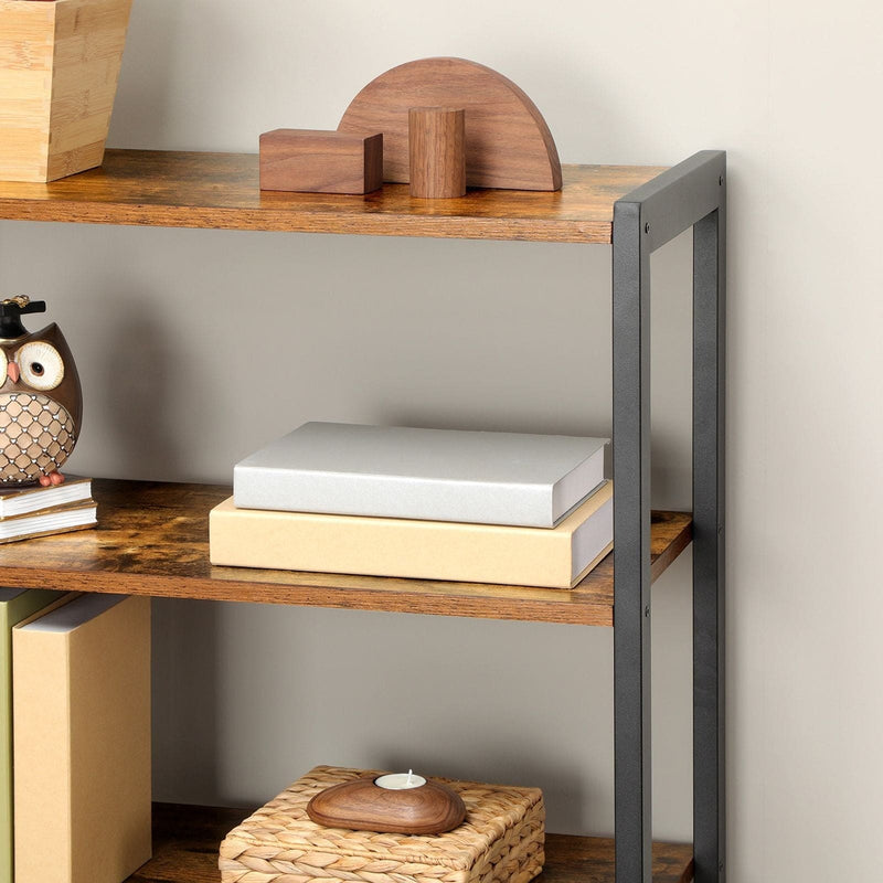 Small Industrial Bookcase With Cupboard at The Bottom With Double Doors, 3 Open Shelves