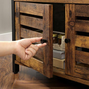 Small Industrial Bookcase With Cupboard at The Bottom With Double Doors, 3 Open Shelves