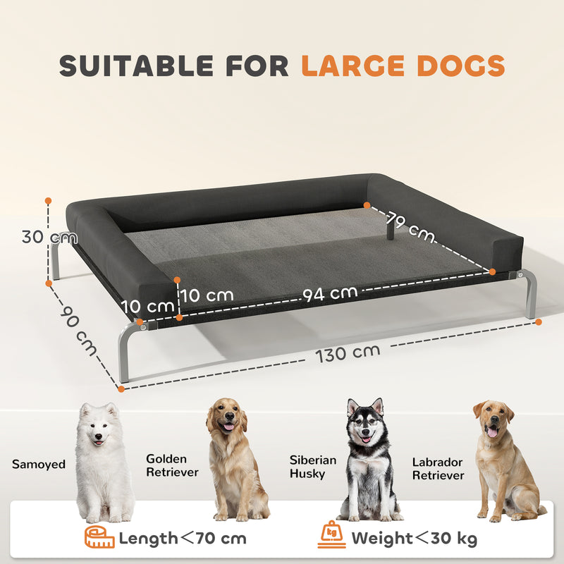Raised Dog Bed with Mesh Surface and U-Shaped Pillow for Large Pets Indoor Outdoor Black