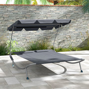 Double Outdoor Bed with Canopy Light Grey Relaxing Garden Lounger by Outsunny