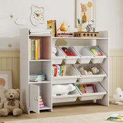 Kids Toy Storage Unit with 8 Removable Bins and Shelves Ideal for Playroom Organisation White AOSOM