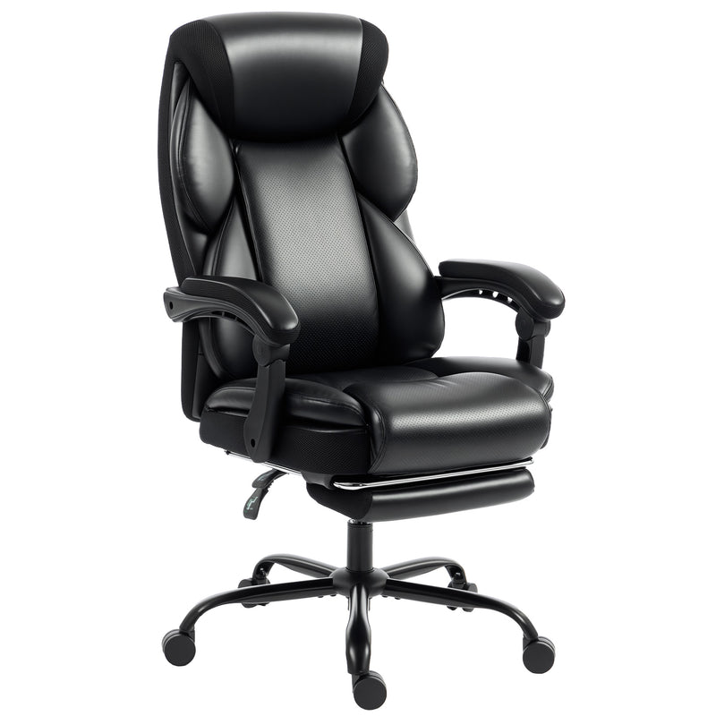 Office Chair with Reclining Back and Footrest for Comfortable Home Working Black AOSOM