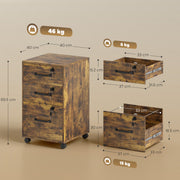 Three Drawer Wood Effect Filing Cabinet With Spacious Storage For Home Office, Rustic Brown