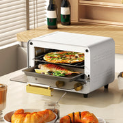 White 12L Mini Toaster Oven With Adjustable Timer and Glass Door For Small Kitchens