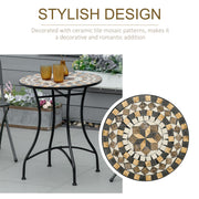 Grey Mosaic Round Outdoor Patio Table 60cm Weather-Resistant Garden Bistro Table by Outsunny