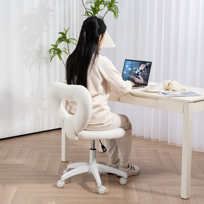 White Teddy Fleece Swivel Office Chair with Adjustable Height by HOMCOM