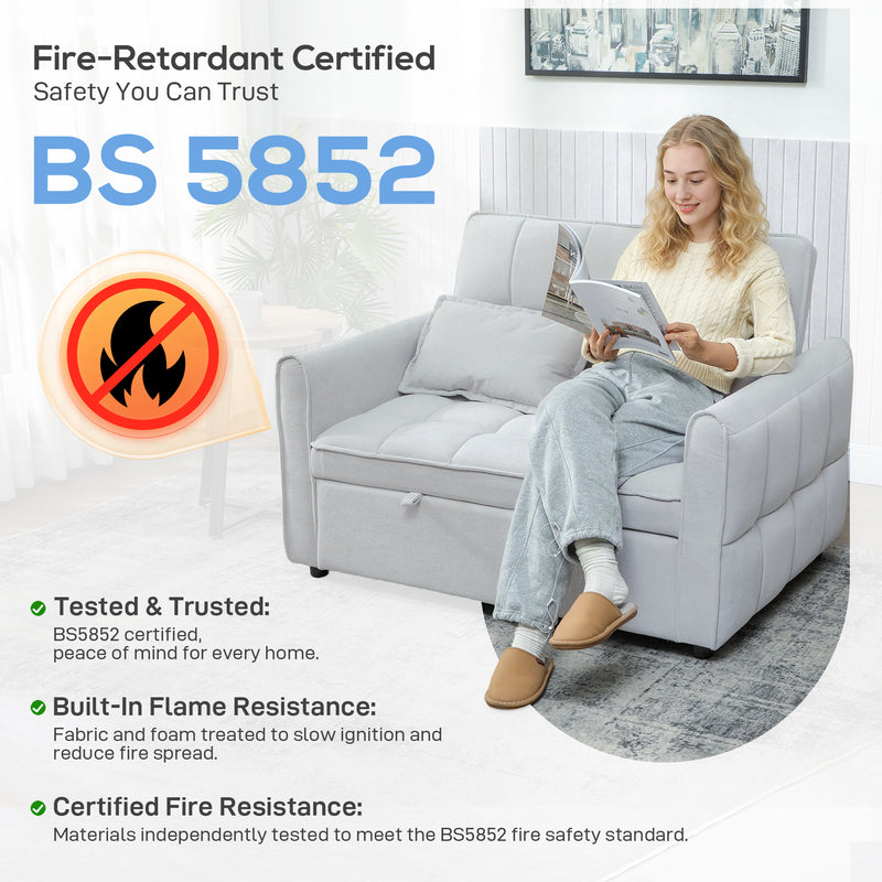 Sofa Bed, Light Grey 2 Seater Pull Out Sofa Bed With Adjustable Backrest And Pillows For Small Spaces