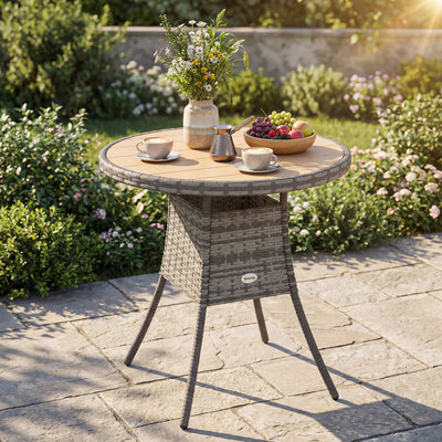 Round Rattan Garden Dining Table for 2 to 4 People with Easy Clean Top Mixed Grey Outsunny