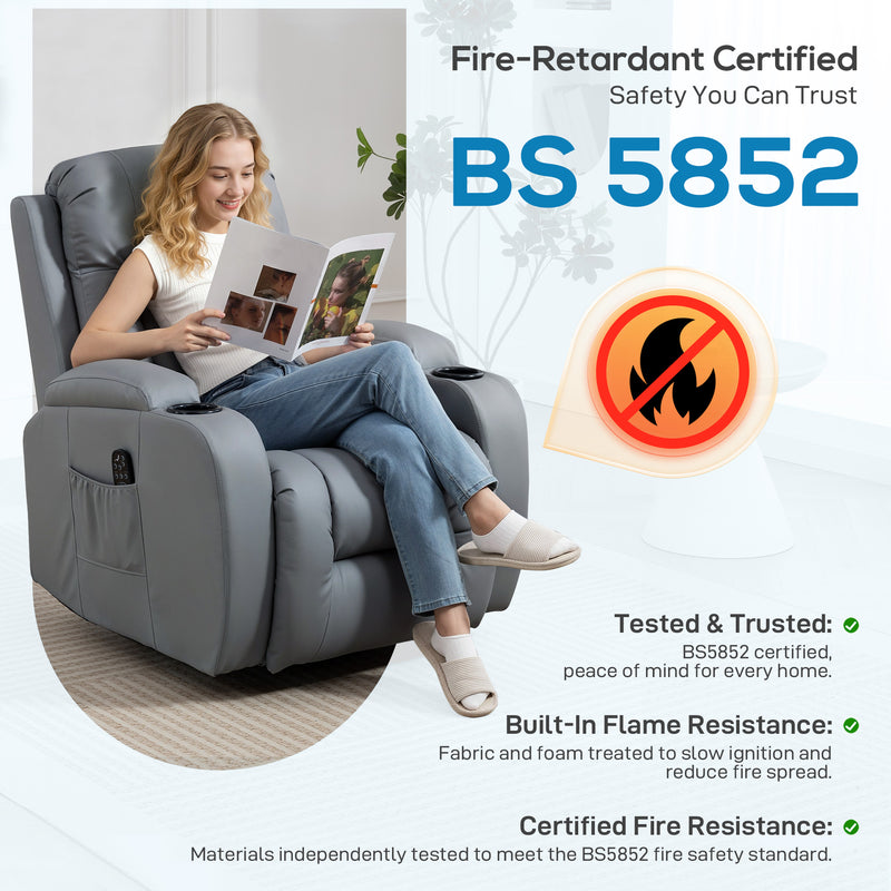 Reclining Massage Armchair with Heat and Remote for Relaxing Evenings at Home Grey