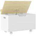 Toy Storage Chest with Wheels and Safety Hinges for Toddlers Playroom or Bedroom White AOSOM