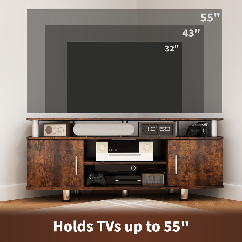 Rustic Brown TV Unit Cabinet for TVs up to 55 Inches with Storage Shelves and Cupboard by HOMCOM