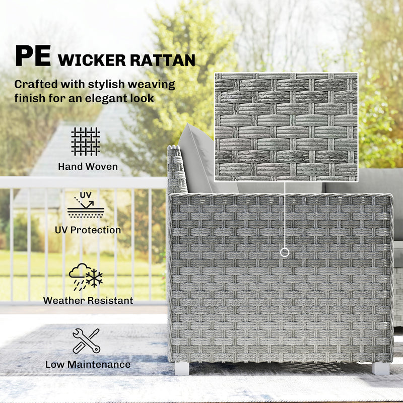 Grey Rattan Garden Furniture Set for Relaxing and Entertaining Outdoors 4 Piece Set With Table and Cushions Outsunny