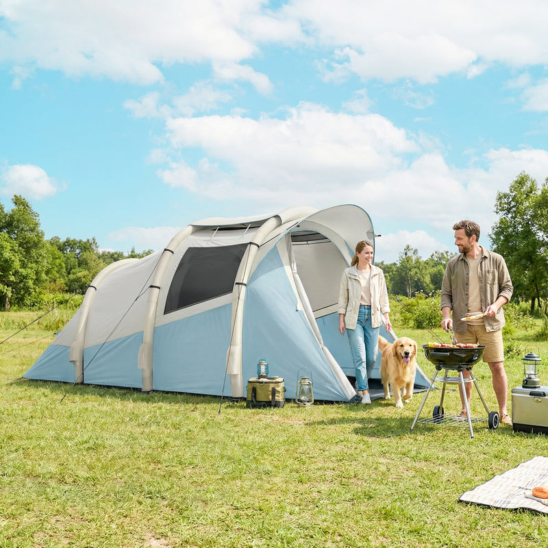 Inflatable Camping Tent for 2 to 3 People with Fast 5 Minute Setup and Two Rooms Light Blue
