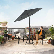 Image of a grey garden parasol with a crank handle