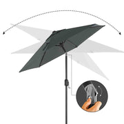 Image of a grey garden parasol with a crank handle
