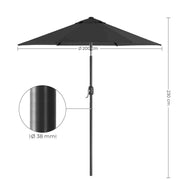 Image of a grey garden parasol with a crank handle