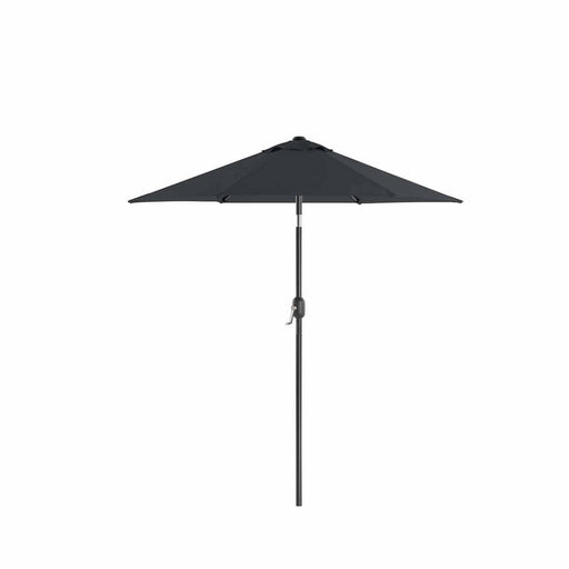 Image of a grey garden parasol with a crank handle