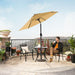 Image of a taupe garden parasol with a crank handle