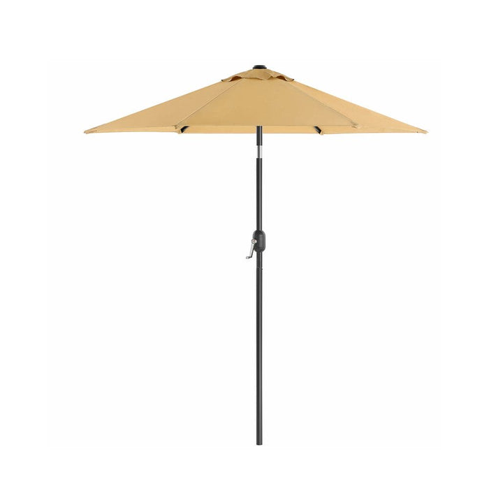 Image of a taupe garden parasol with a crank handle