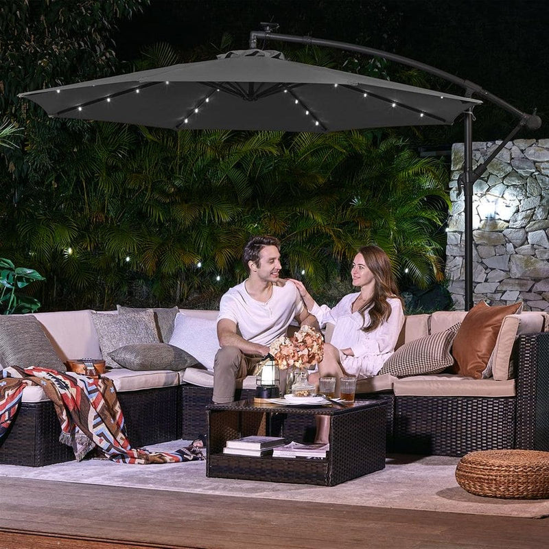 Image of a grey 3m Cantilever Garden Parasol With Led Lights