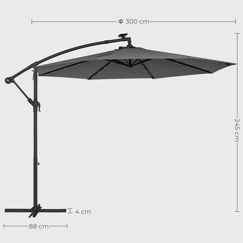 Image of a grey 3m Cantilever Garden Parasol With Led Lights