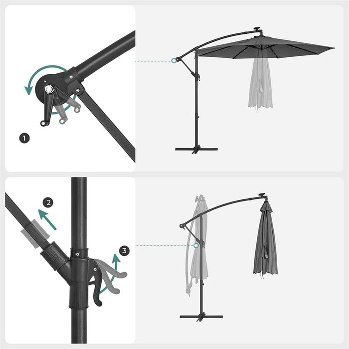 Image of a grey 3m Cantilever Garden Parasol With Led Lights