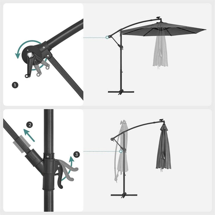 Image of a grey 3m Cantilever Garden Parasol With LED Lights 