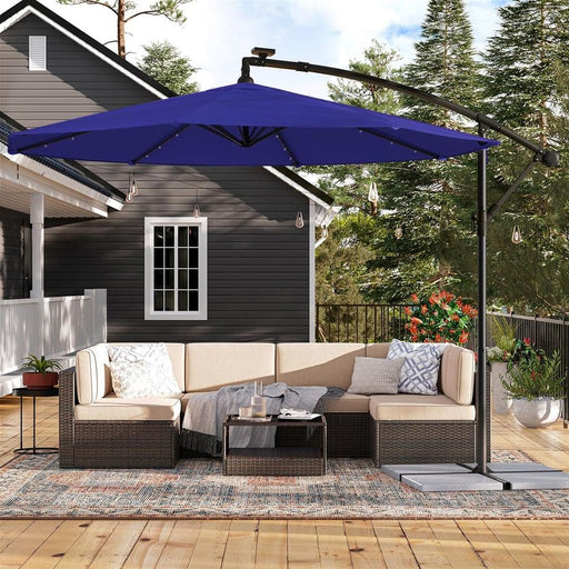 Image of a navy 3m Cantilever Garden Parasol With Led Lights