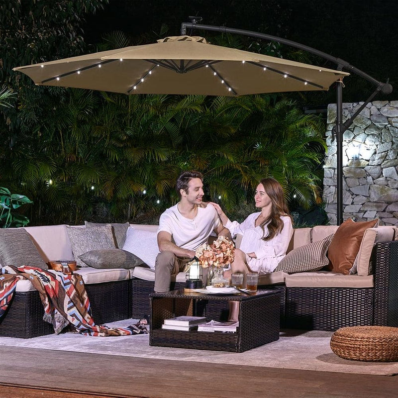 Image of a taupe 3m Cantilever Garden Parasol With Led Lights
