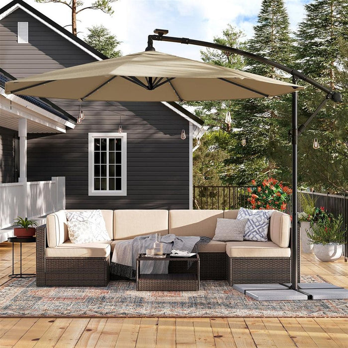 Image of a taupe 3m Cantilever Garden Parasol With LED Lights 