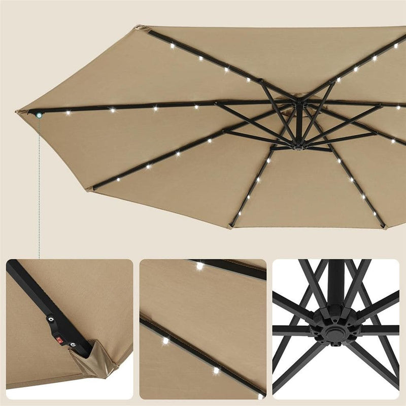 Image of a taupe 3m Cantilever Garden Parasol With Led Lights