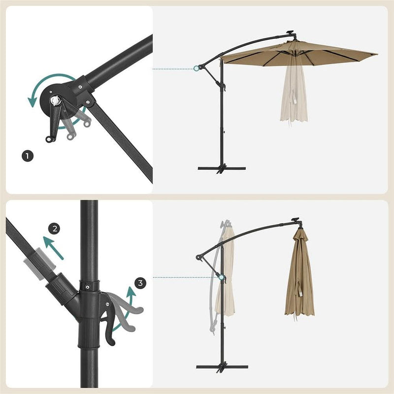 Image of a taupe 3m Cantilever Garden Parasol With Led Lights