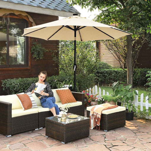 Image of a beige 3m Patio Parasol With Solar Powered LED Lights