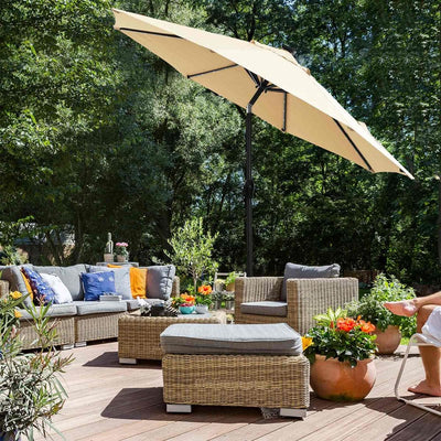 Image of a Beige 3m Garden Parasol With Lights