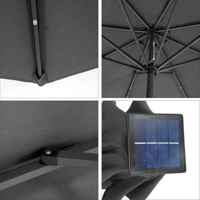 Image of a Grey 3m Patio Parasol With Solar Powered LED Lights