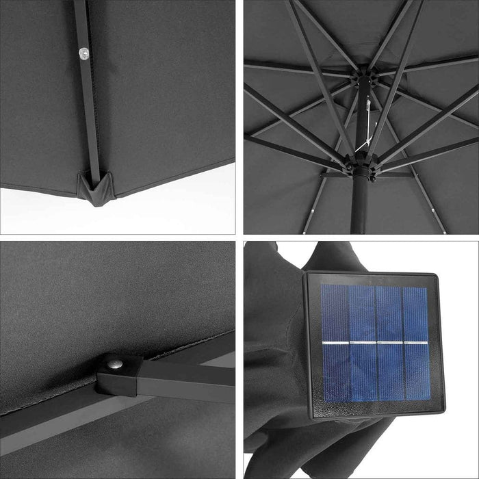 Image of a Grey 3m Garden Umbrella Parasol With Lights