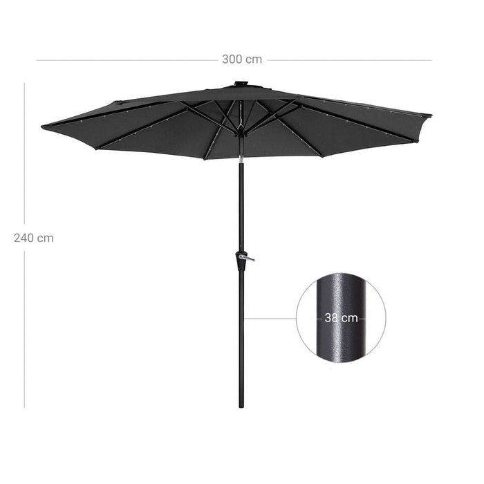 Image of a Grey 3m Garden Umbrella Parasol With Lights