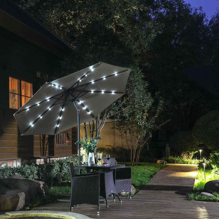 Image of a Grey 3m Garden Umbrella Parasol With Lights