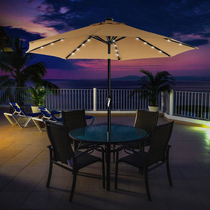 Image of a Taupe 3m Garden Umbrella Parasol With Lights