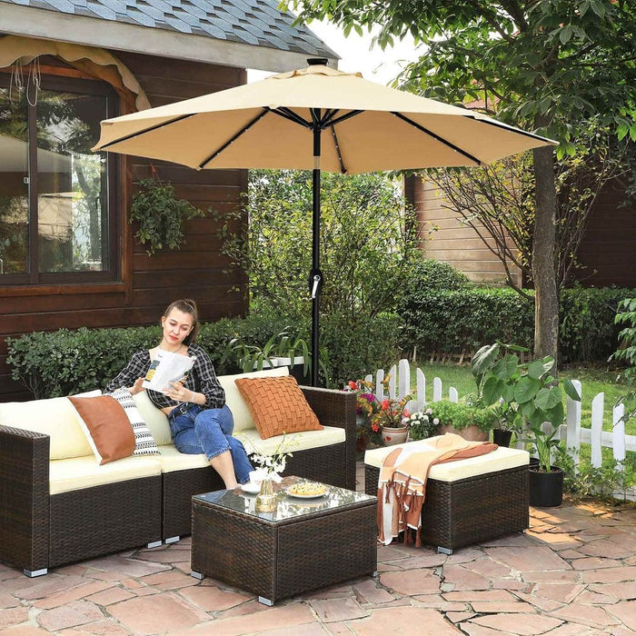 Image of a Taupe 3m Garden Umbrella Parasol With Lights