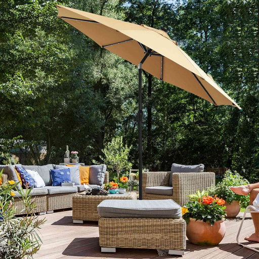 Image of a Taupe 3m Garden Umbrella Parasol With Lights