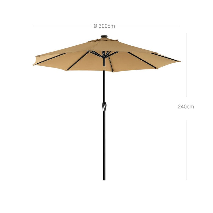 Image of a Taupe 3m Garden Umbrella Parasol With Lights