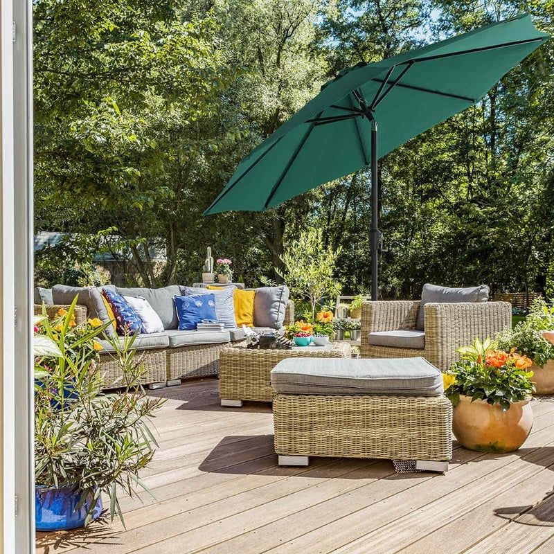 Image of a green 3 metre garden umbrella 
