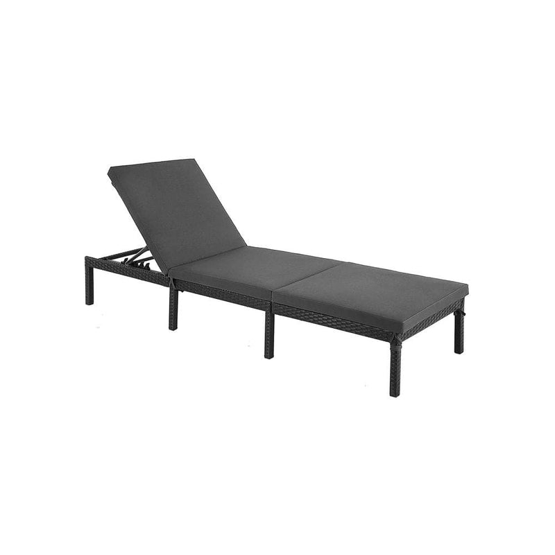Image of Black PE Rattan Sun Lounger With Grey Cushion