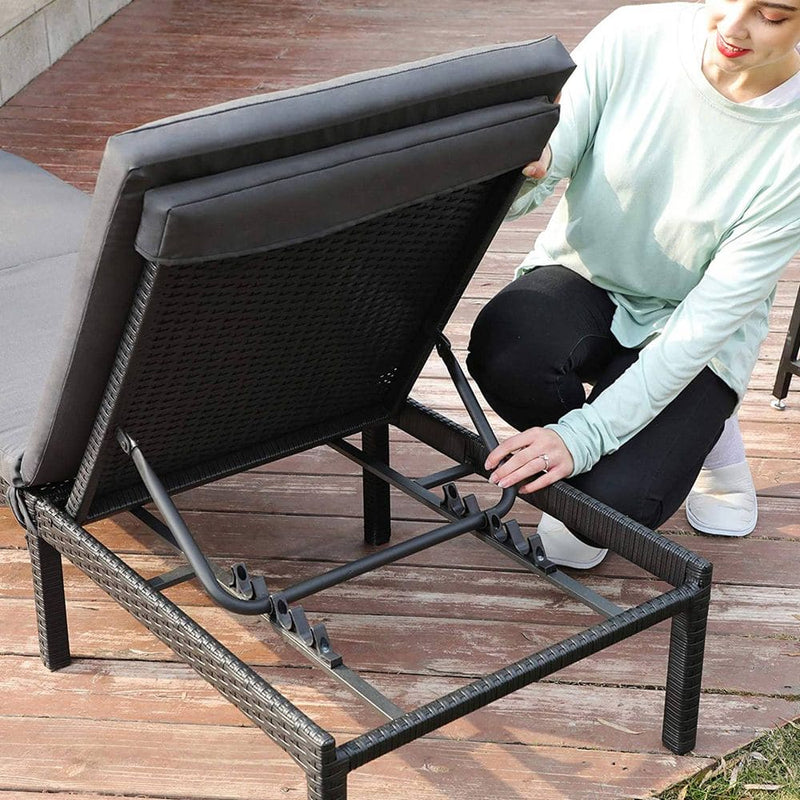 Image of Black PE Rattan Sun Lounger With Grey Cushion