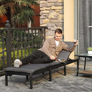 Image of Black PE Rattan Sun Lounger With Grey Cushion