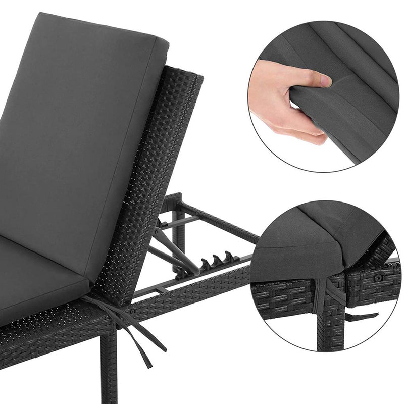 Image of Black PE Rattan Sun Lounger With Grey Cushion