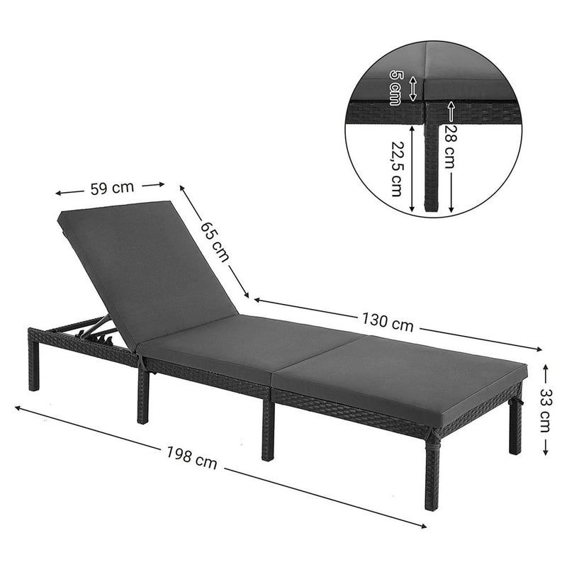 Image of Black PE Rattan Sun Lounger With Grey Cushion
