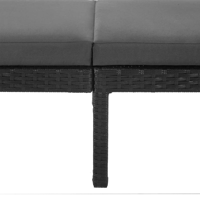 Image of Black PE Rattan Sun Lounger With Grey Cushion